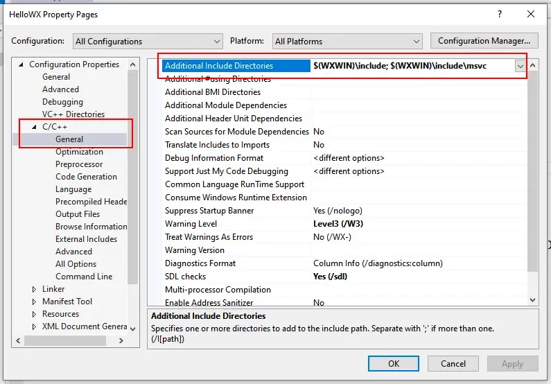 open C/C++ general setting