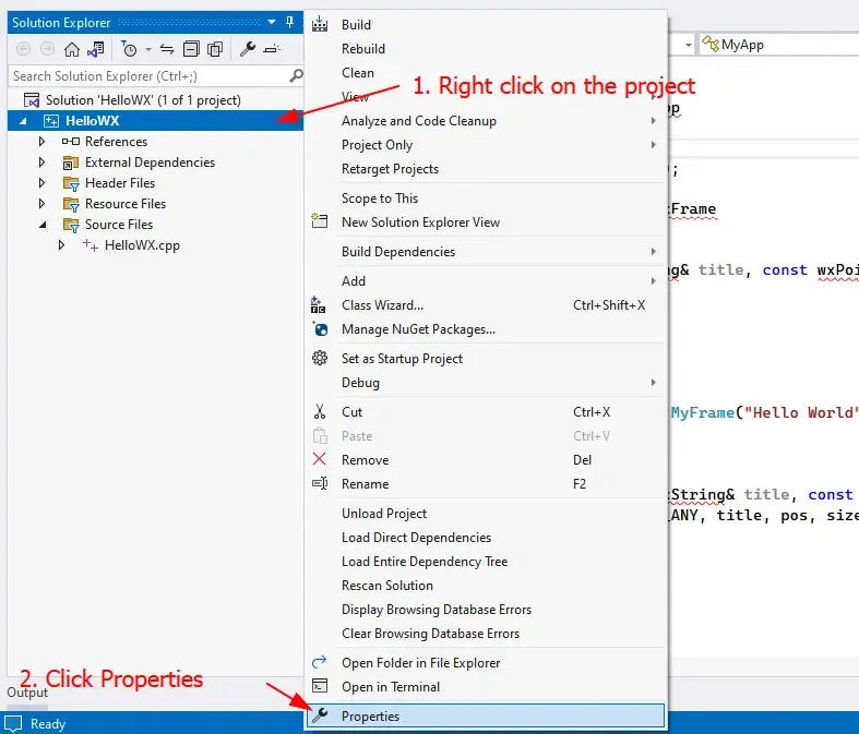 open project setting in visual studio