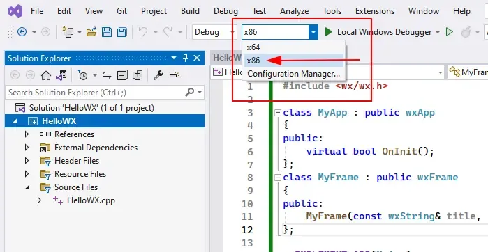 Visual Studio change build target ot x86